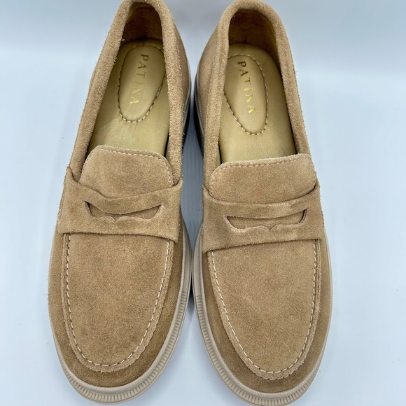 Patina Womens Suede Leather Loafers Lug Sole Comfort Slip On Shoes - Picture 2 of 9
